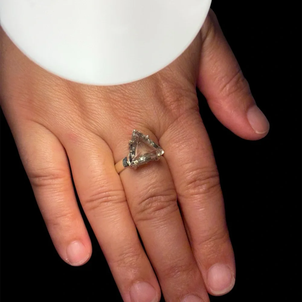 Clear Crystal Quartz Ring – 6 Carat Stone – 925 Sterling Silver – Size 9